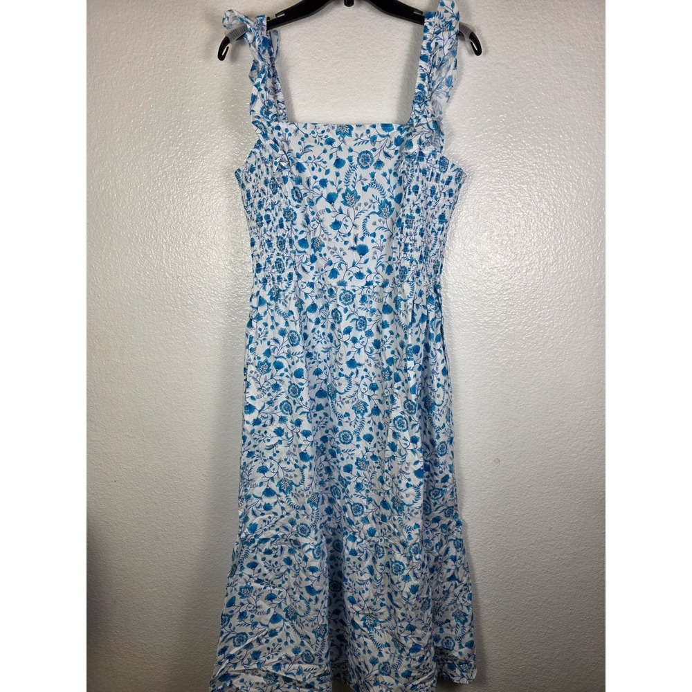 Draper James Flutter Strap SQ Midi Dress Blue Paisley Cotton Smocked XL